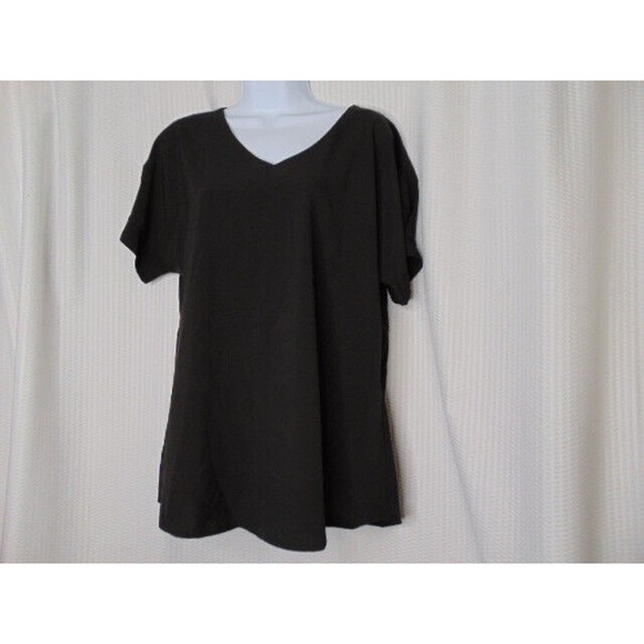 Womens Black V-neck Blouse -Iliad USA - Medium S/S Polyester-Spandex - Picture 1 of 11